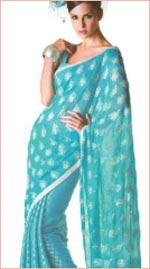 Buy Light Blue Viscose Saree with Blouse