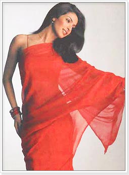 Priyanka Chopra Poses in Plain Red Saree
