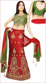 Buy Red with Green designer choli