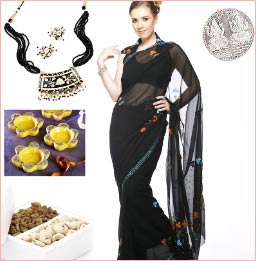 Buy Pure Georgette Black saree Diwali Hamper