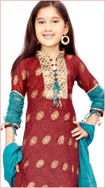 Buy Kids Jacquard Churidar Kameez with Dupatta