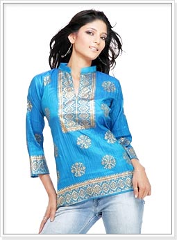 Silk Turquoise Kurti Designs