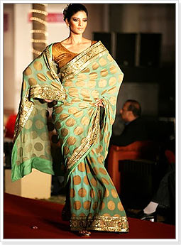 Bridal Saree with Golden Polka Dots