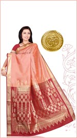 Buy Peach Butter Silk Saree With Butti Work